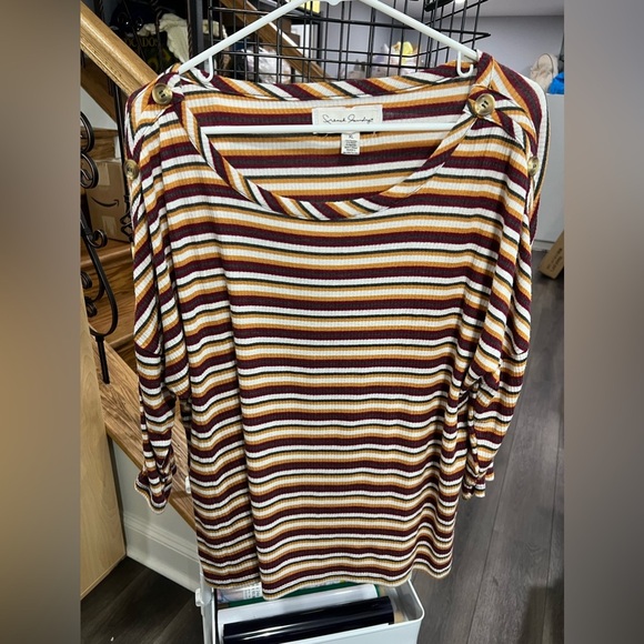 French Laundry Multi Color Striped Shirt w/ Button Detail Size XL - Picture 1 of 4